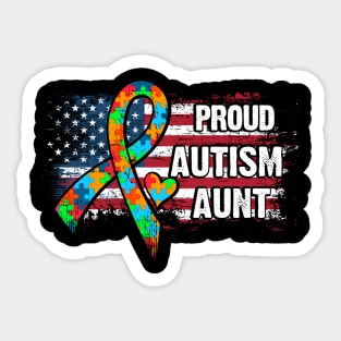 Autism Awareness T-Shirt Pround Autism Aunt Vintage USA Flag Gift Sticker